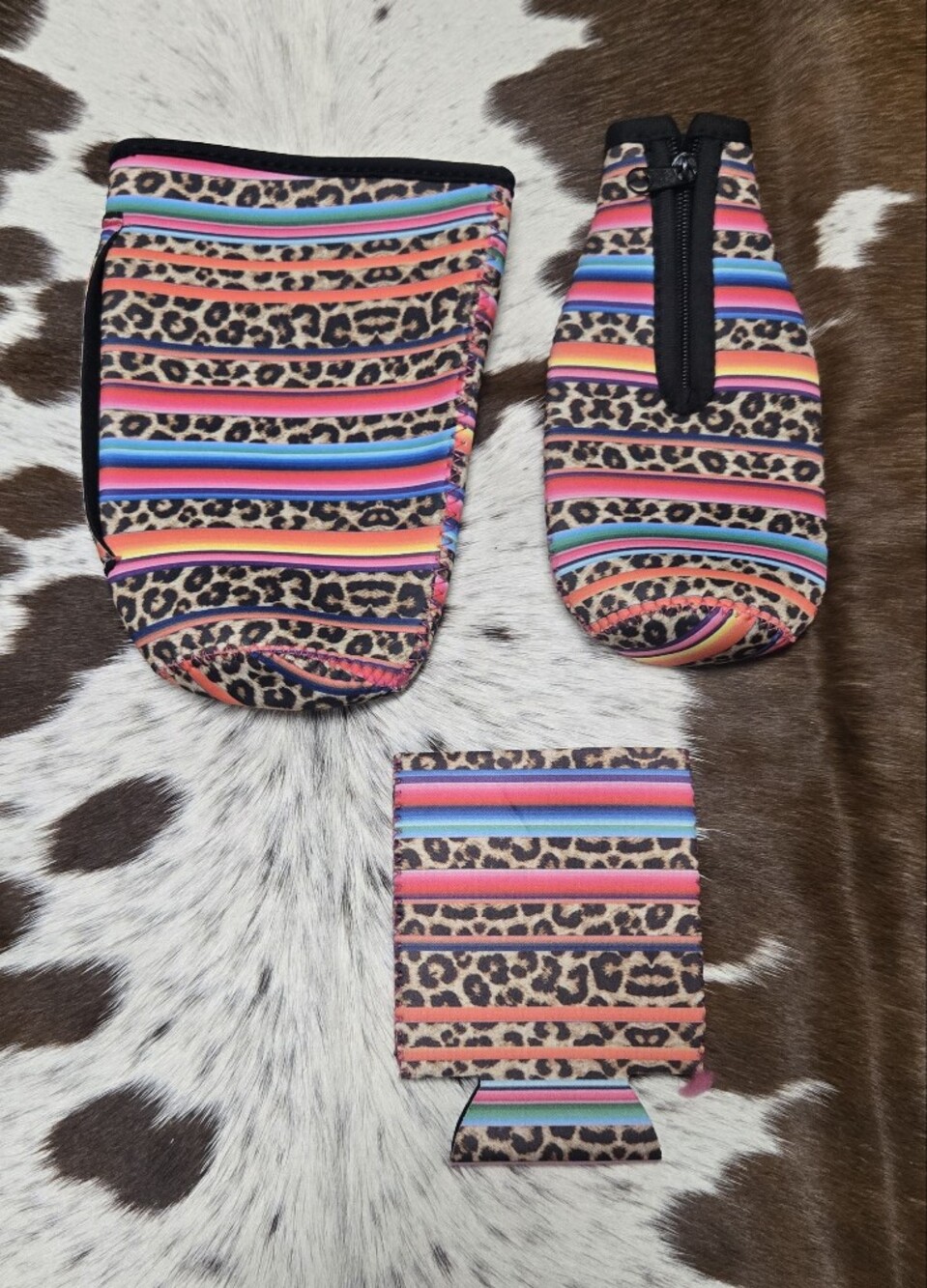 3 piece Leopard and serape neoprene coozie set